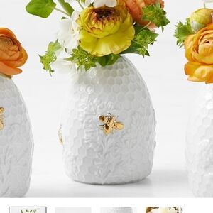 Williams Sonoma White Bud Vase with Gold Bee Accents Set Of Two